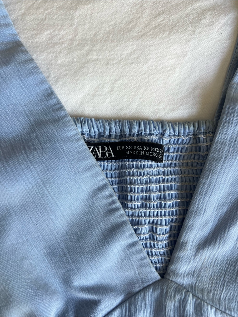 Zara Light Blue Suede Smocked Dress